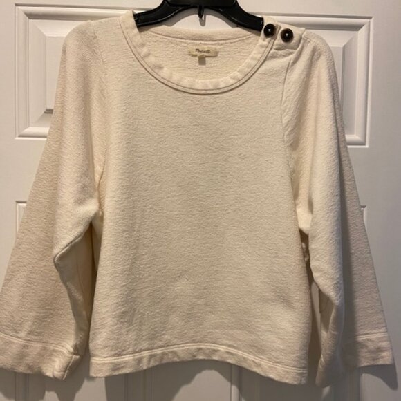 Madewell Cropped Ivory Sweatshirt w/Elbow Patches Size Medium NWOT - Picture 2 of 9